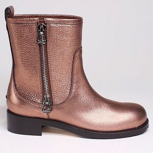 JIMMY CHOO Leather Biker Boots in Metallic Copper